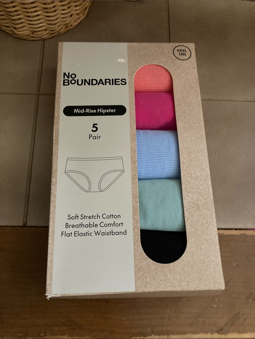 No‎ Boundaries Women’s Mid-Rise Hipster 5-Pack - Multicolor XXXL NWT